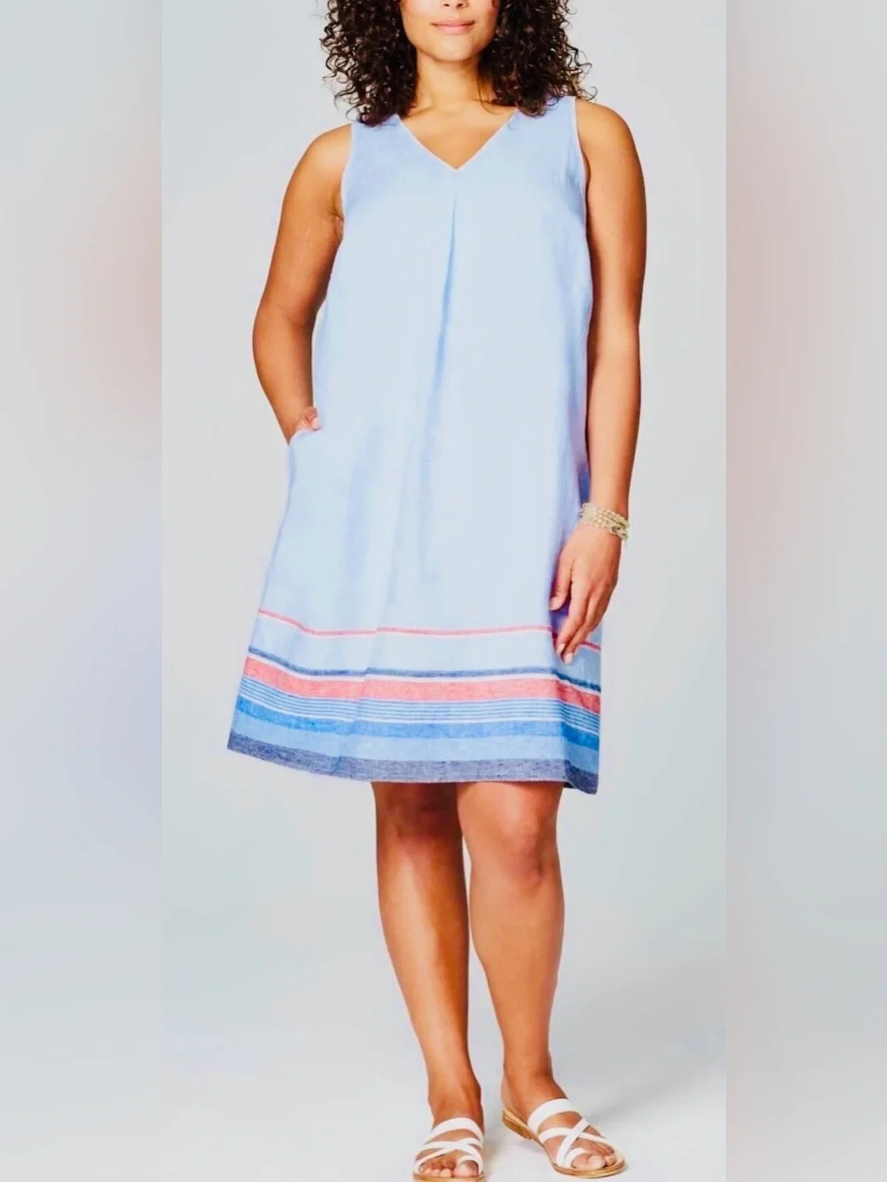 J. Jill Love Linen Cornflower Blue sleeveless v-neck 100% linen dress Size 1X - Picture 3 of 16